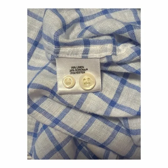 Peter Millar Linen Blend Blue Plaid Button Down Shirt XXL Coastal‎ Preppy MN1 - Picture 6 of 6